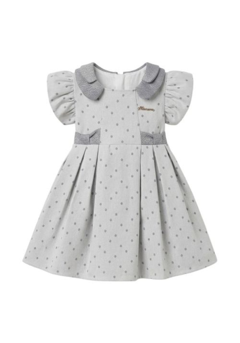 Pleated Bow Polka Dress