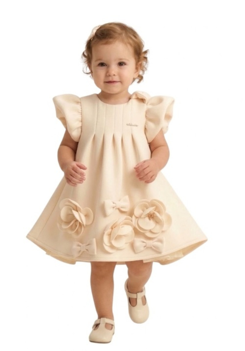 Pleated Flower Hem Applique Dress