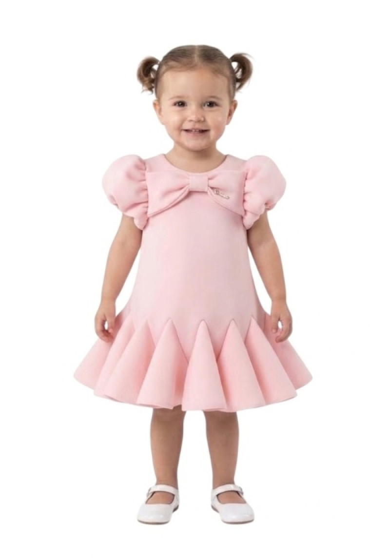 Front Bow A-Line  Ruffled Hem Dress
