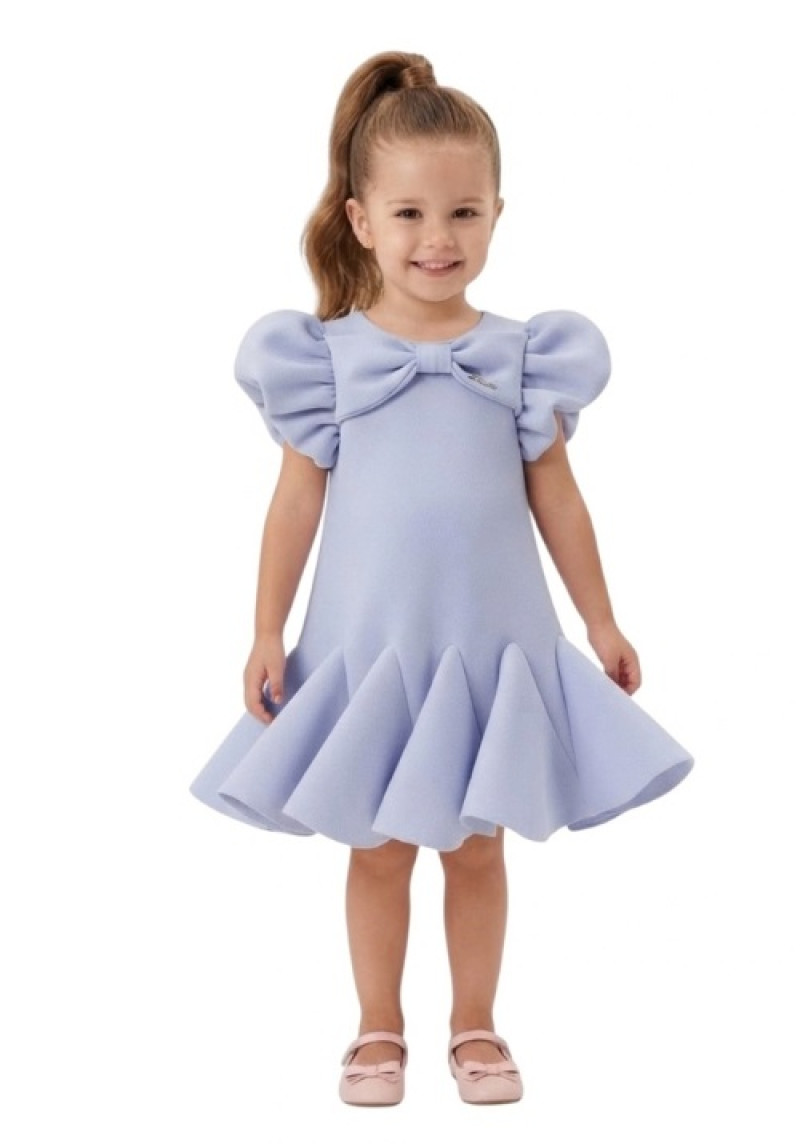 Front Bow A-Line  Ruffled Hem Dress