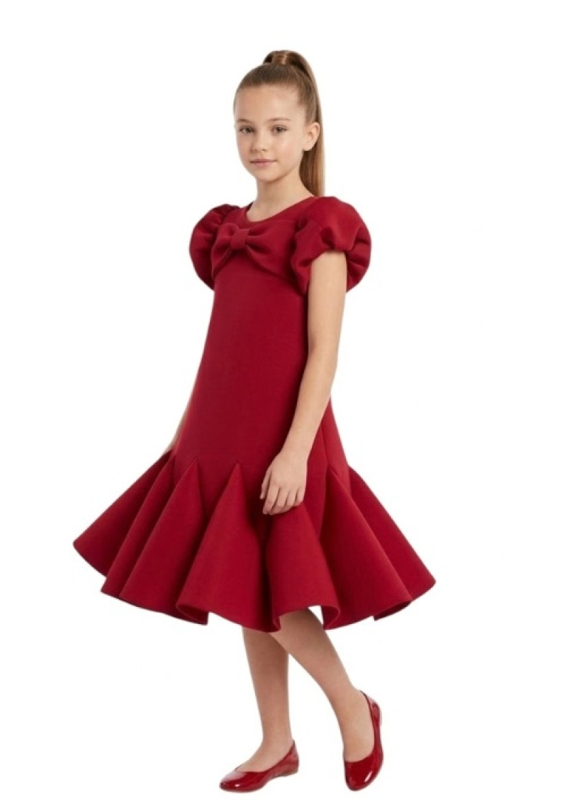Front Bow A-Line  Ruffled Hem Dress