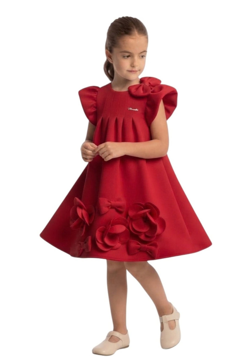 Pleated Flower Hem Applique Dress