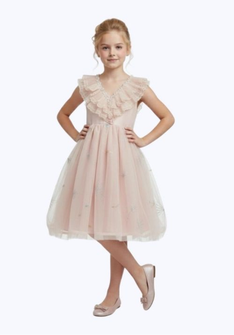 V-Neckline Ruffle Lace Dress