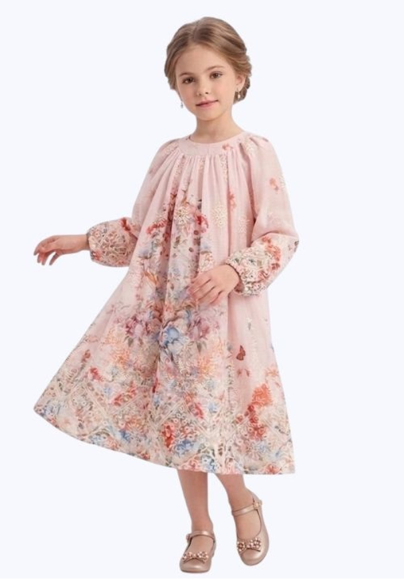 Embroidered Floral Chiffon Dress