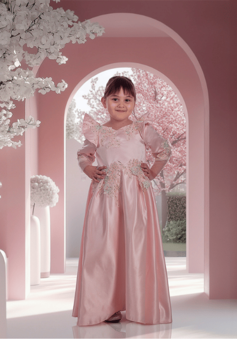 Satin Gown with Embellished Bodice