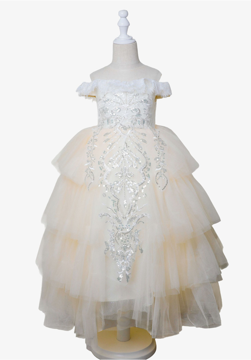 Layered Gown with Embroidered Bodice