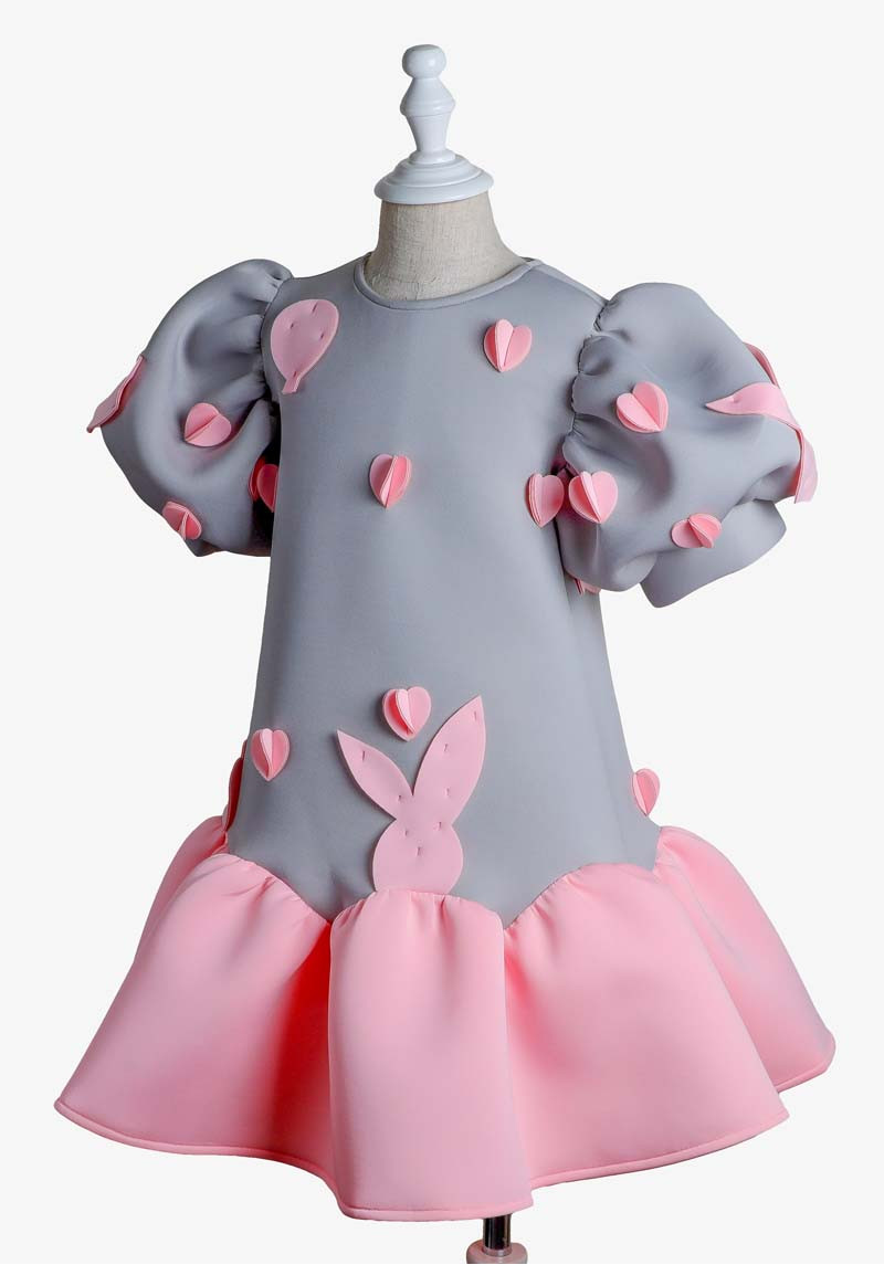 Puff Sleeve Dress with 3D Flower Accents